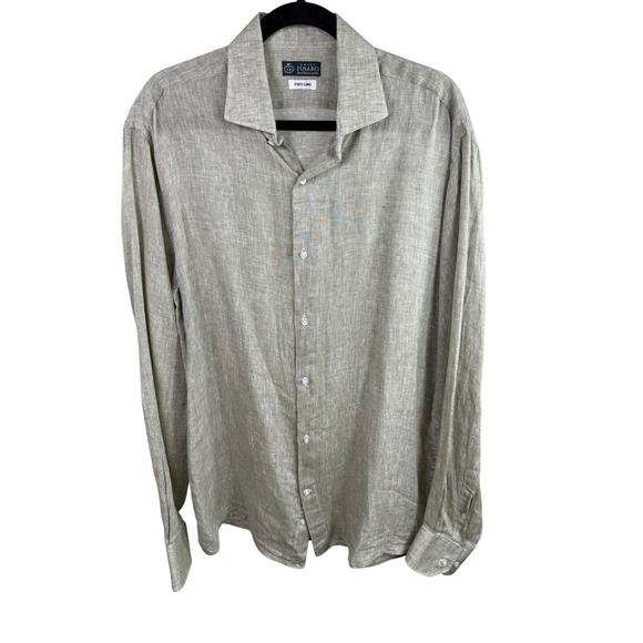 Other - Luigi Fusaro Shirt Mens Large Green 100% Linen Long Sleeve Button Up Puro Lino